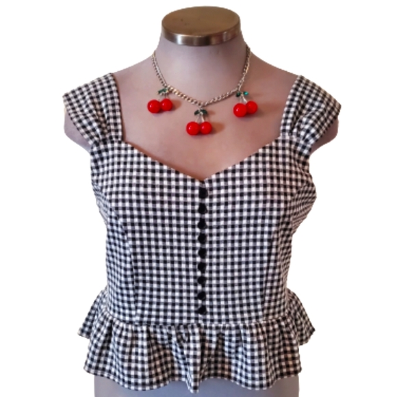 ROCKABILLY ☆ GINGHAM PLAID TOP ☆ NWT - Picture 2 of 10